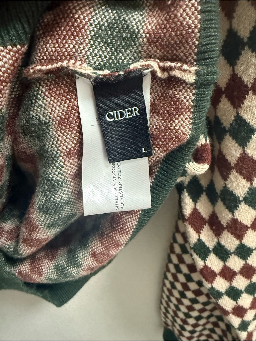 Cider Argyle Polo Knit in Green, Cream and Burgundy - Picture 3 of 3
